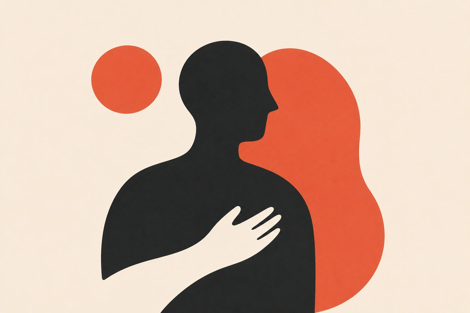 Illustration : une main posée avec bienveillance sur l'épaule d'une silhouette